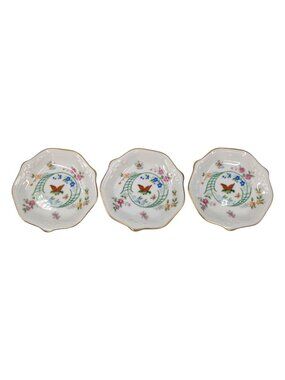 Vtg Lenwile Ardalt China Saucer LOT OF 3 White Multicolor Floral Gold Trim